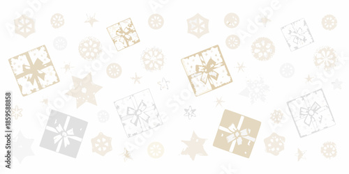 Delicate winter background featuring scattered gifts and snowflake designs