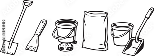 Ice And Deicing Equipment Line Art Bundle eps