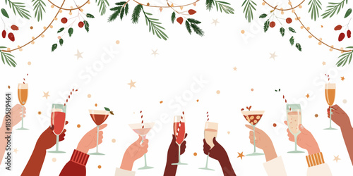 Celebrating with champagne a festive illustration of hands toasting glasses