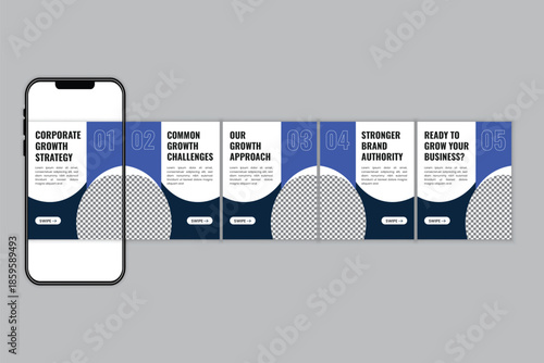 Carousel or microblog design template for corporate growth strategy