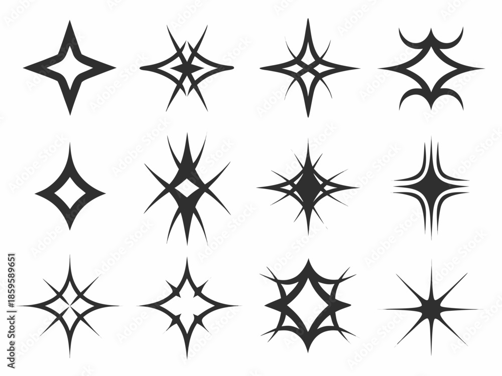 Fototapeta premium Collection of various black starburst and sparkle shaped design elements