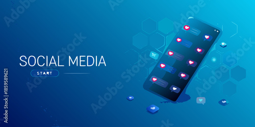 Social media concept with a smartphone displaying various platform icons