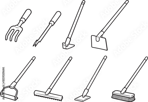 Weeding Garden Tools Line Art Set vector eps