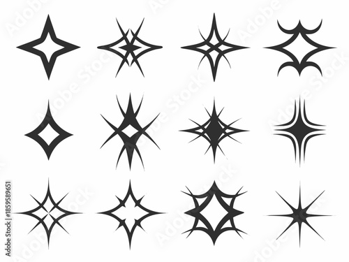 Collection of various black starburst and sparkle shaped design elements