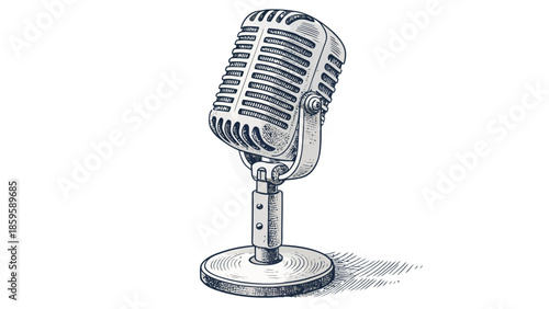 Vintage microphone on stand in classic recording studio setup