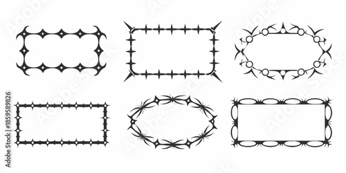 Collection of ornate black frames and borders with barbed wire designs