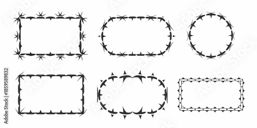 Black and white illustration of various barbed wire frame shapes