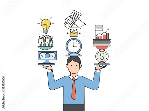 Business Professional Balancing Key Elements of Success and Strategy