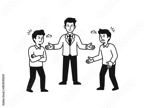 Mediator Resolving Dispute Between Two Angry Men Conflict Resolution Concept