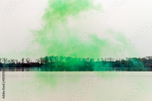 Waterfall on the river with reflection in water
