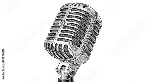 Vintage microphone on stand for recording or broadcasting