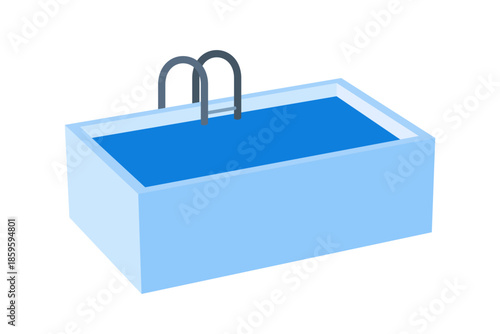 Stylized blue swimming pool with metal ladder, minimal geometric design for summer, recreation, or water safety themes.