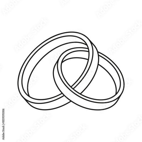 Elegant black and white line drawing of two interlocking rings, representing eternal love, unity, and marriage.