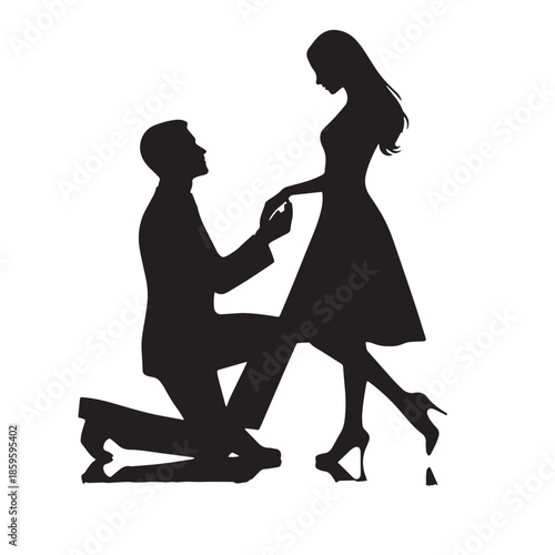 Black Man Proposing to Woman Silhouette Vector, High Quality Illustration on White Background