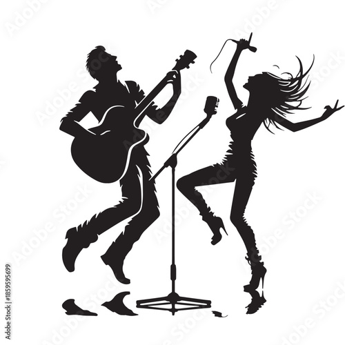Black Musical Duo Silhouette Vector, High Quality Illustration on White Background