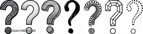 Hand drawn question mark icon set with multiple artistic styles doodle sketch outline vector symbols isolated white background design collection