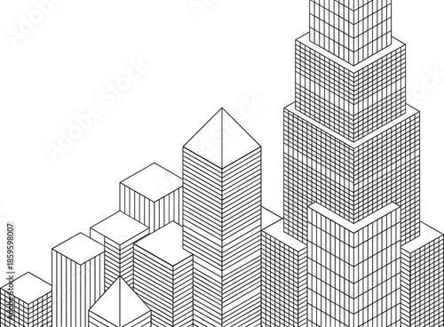 Modern city skyline line art illustration featuring skyscraper buildings urban architecture real estate growth concept for business presentation vector design