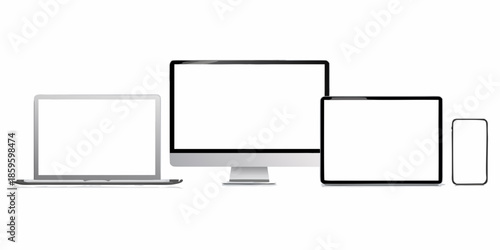 Variety of modern electronic devices including laptops monitors tablets and smartphones