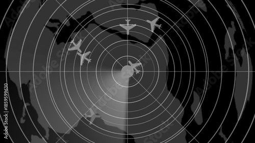 An aircraft has crashed so the radar is seen and up down and the emergency landing ,Aircraft signal and guidance radar. Radar animation with black background.