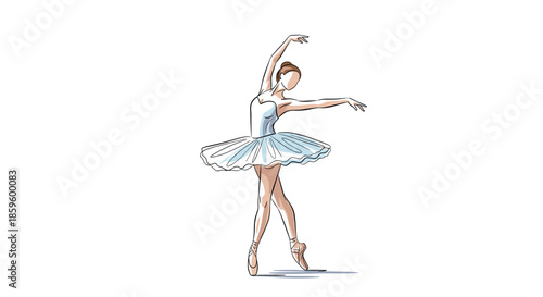 Graceful ballerina performing an elegant dance move in a blue tutu rendered in a soft painterly artistic style.