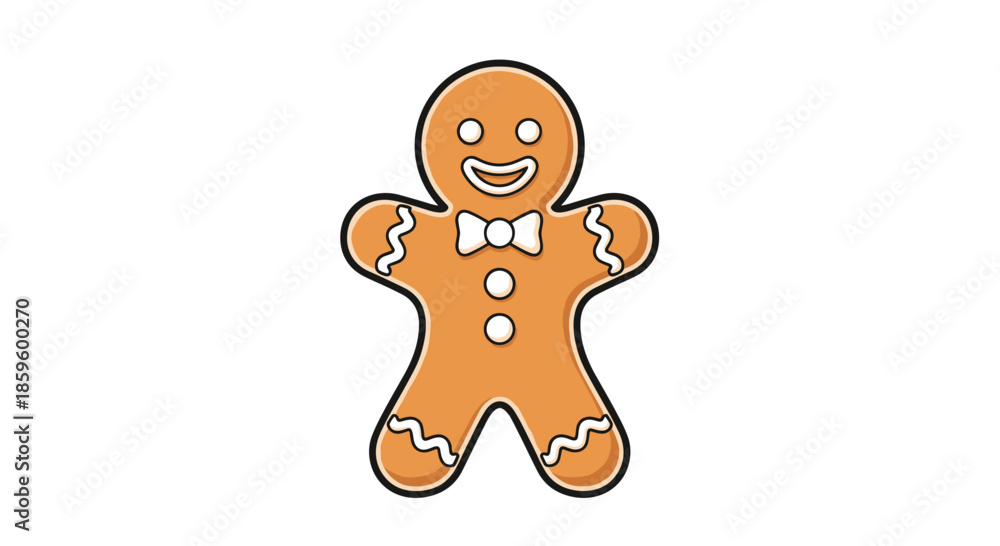 Fototapeta premium Classic gingerbread man cookie with white icing decorations and a bow tie for Christmas holiday celebration.