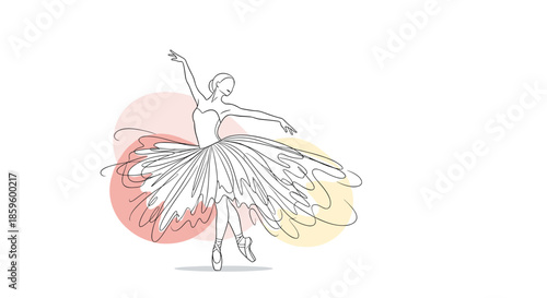 Graceful ballerina in a white tutu performing a dance move with artistic colorful splashes in the background.