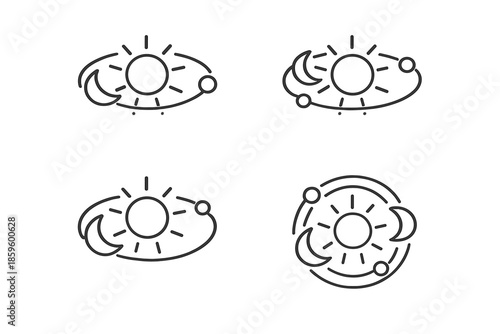 Sun, Moon, and Earth orbit icons
