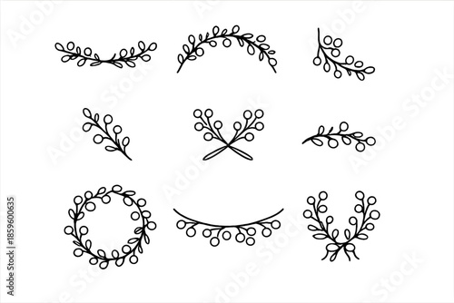 Collection of Hand-Drawn Botanical Branches with Berries