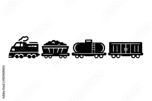 Black and white train icons on a gradient background