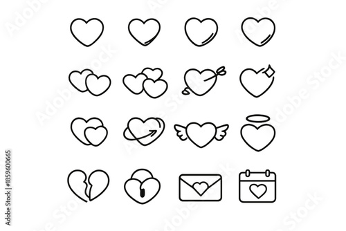 Collection of heart icons in a grid layout
