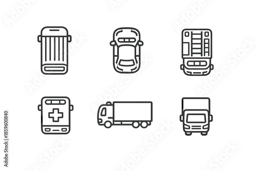 Set of outline icons of different vehicles on a grey background
