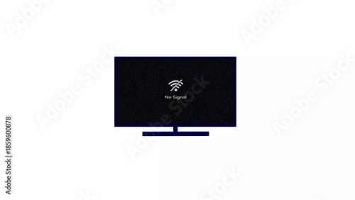Retro TV No Signal Animation with Glitch Text. 4K Television Static Noise Screen with No Signal Warning. Vintage CRT TV No Signal Message Animation Loop