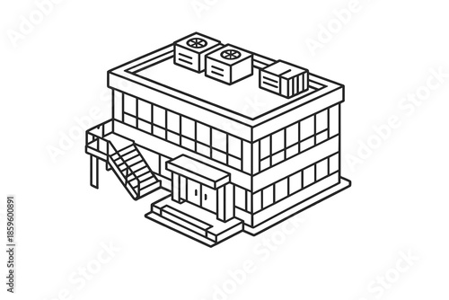 Isometric commercial building with air conditioning units