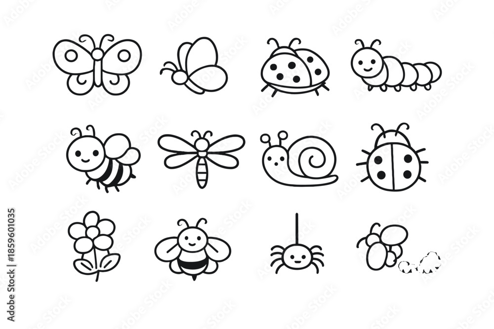 Obraz premium Cute insect icons on a dark gradient background