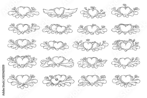 Hand-Drawn Heart Embellishments with Leaves