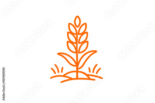 Wheat stalk with grass, vibrant orange and yellow gradient background