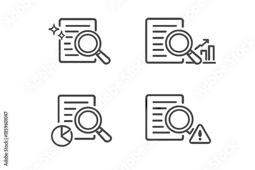 Four research and analysis icons on a gradient background