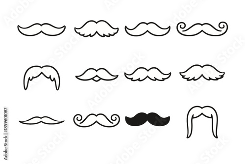 Collection of twelve mustache icons on a gradient background