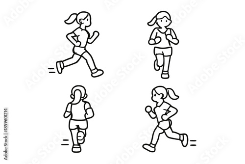 Four cartoon women running