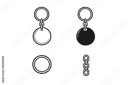 Set of circular tags with chains on a grey background