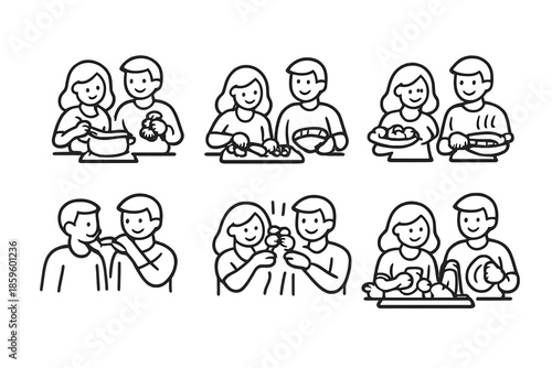 Couples cooking and sharing food together