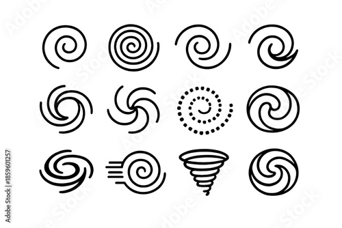 Collection of stylized swirling vortex icons