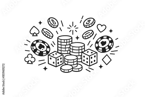 Casino Gambling Icons on Gray Background