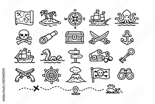 Pirate Themed Icon Set on Dark Background