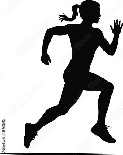 Dynamic silhouette of a female athlete in full stride during a sprint race
