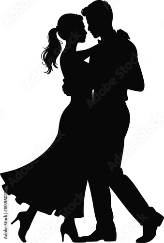 Elegant silhouette of a couple dancing together in a romantic embrace