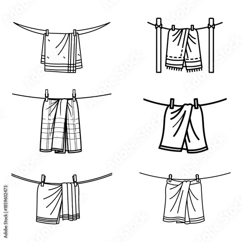 Hand drawn vector sketch set of laundry