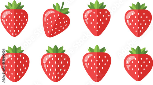 Fresh strawberry fruit icons collection with ripe red berries isolated on white background flat vector illustration set