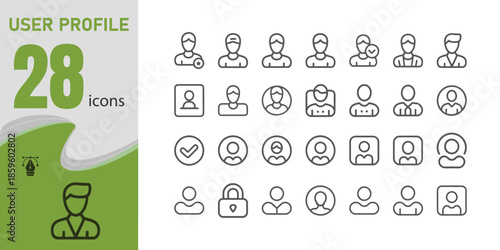 User profile icons set, 28 linear vector for ui, ux, web, and app designs