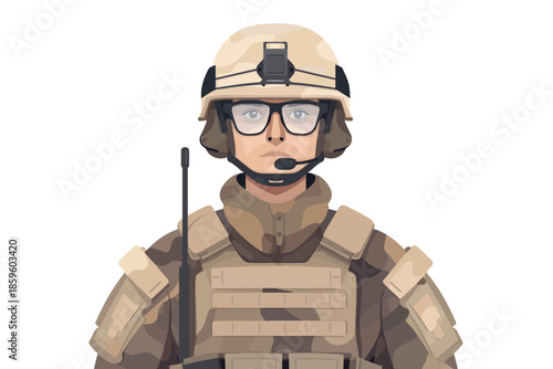 soldier person wearing glasses isolated illustration